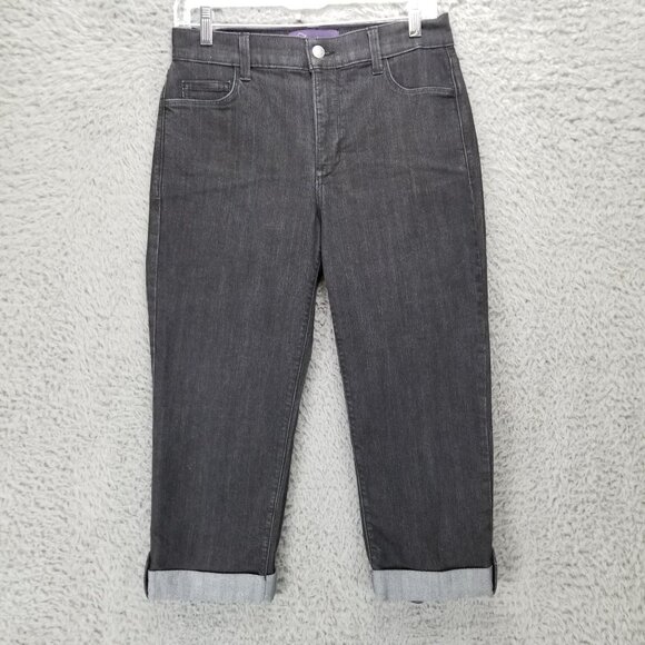 NYDJ Denim - NYDJ Jeans Womens 6 Black Stretch Denim Rolled Cuff Crop Capri